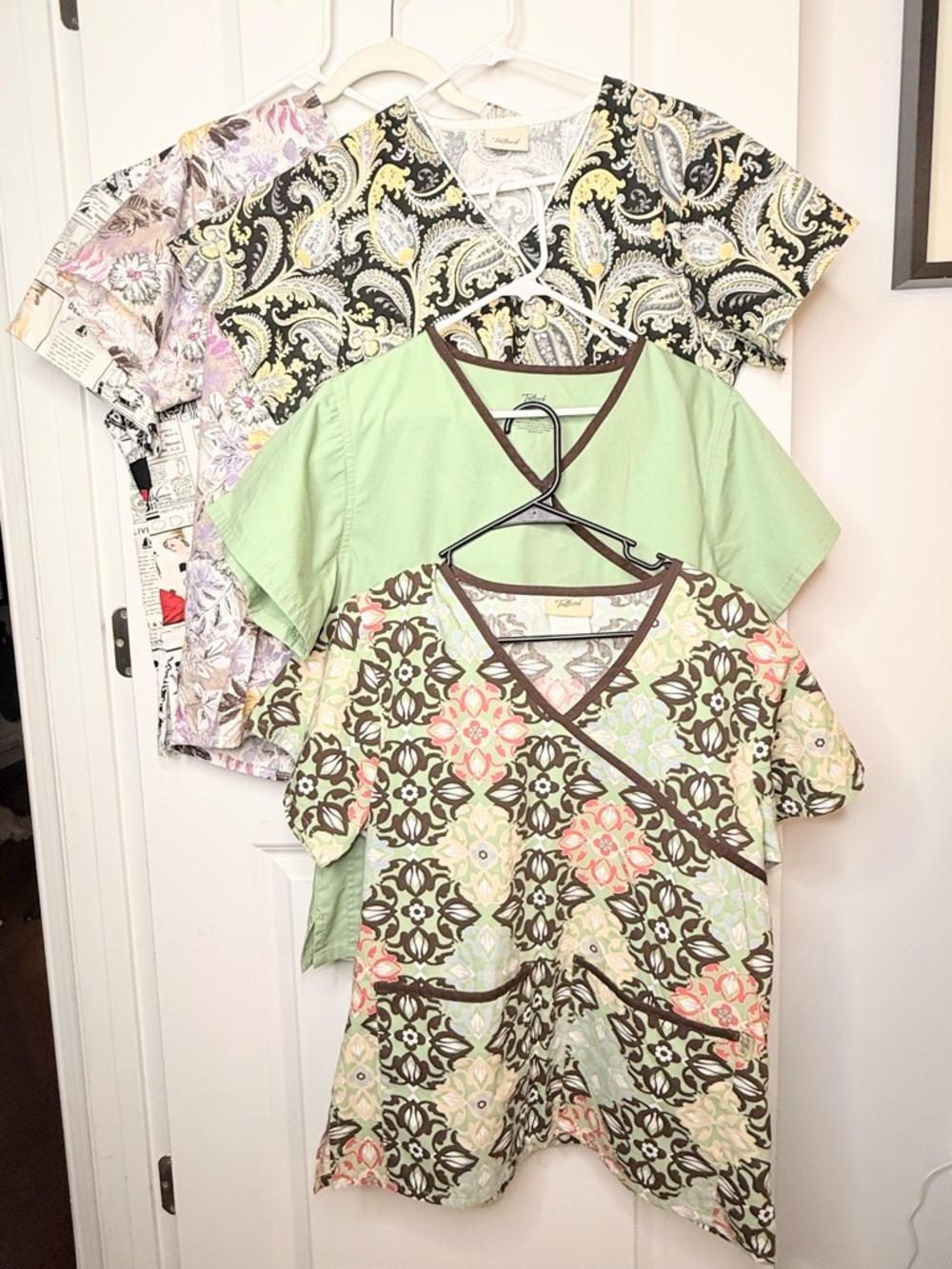 Tafford Scrub Tops Lot Small Nurse Medical Uniform Floral Print Bundle 5